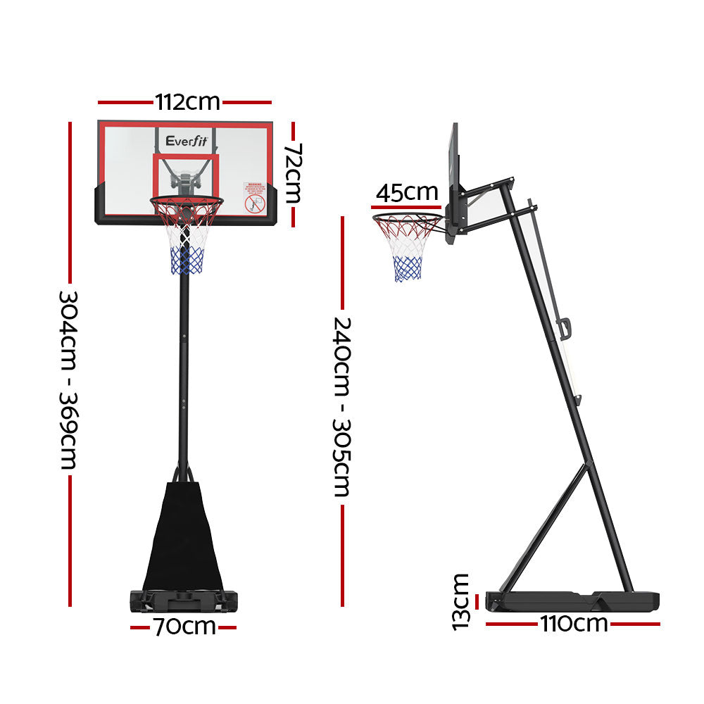 Everfit Professional Portable Basketball Hoop and Adjustable Stand 3.05m Red