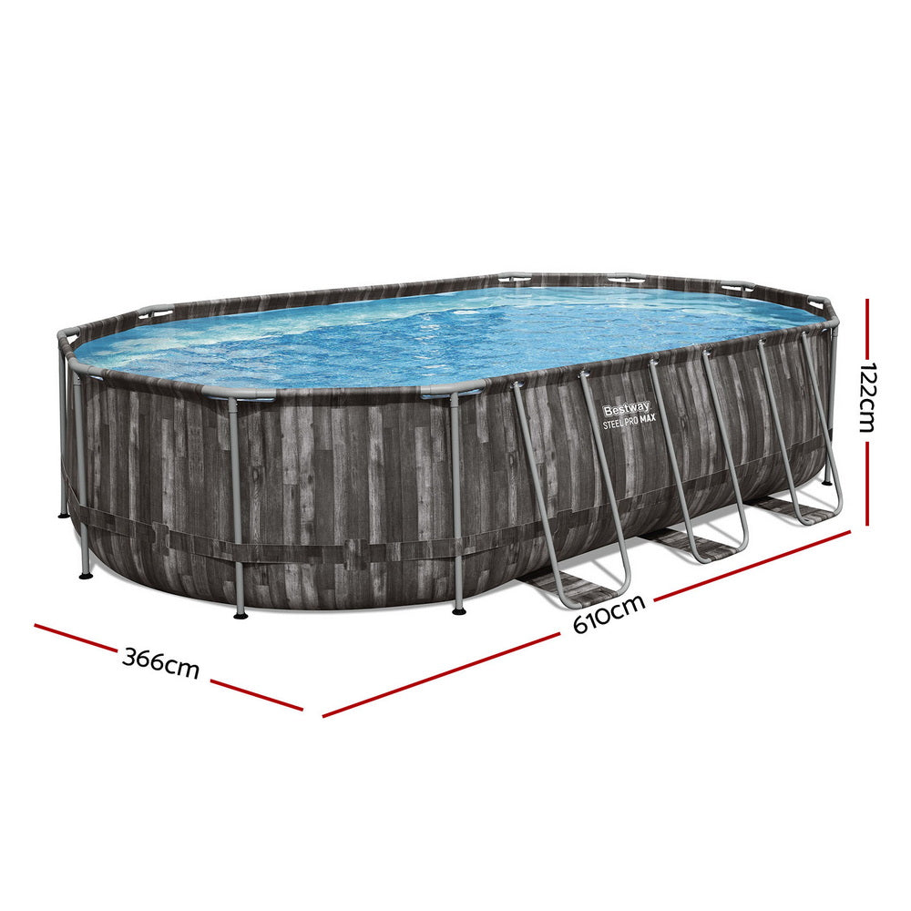 Bestway Swimming Pool 6.1m x 3.66m with Filter Pump, Ladder & Cover