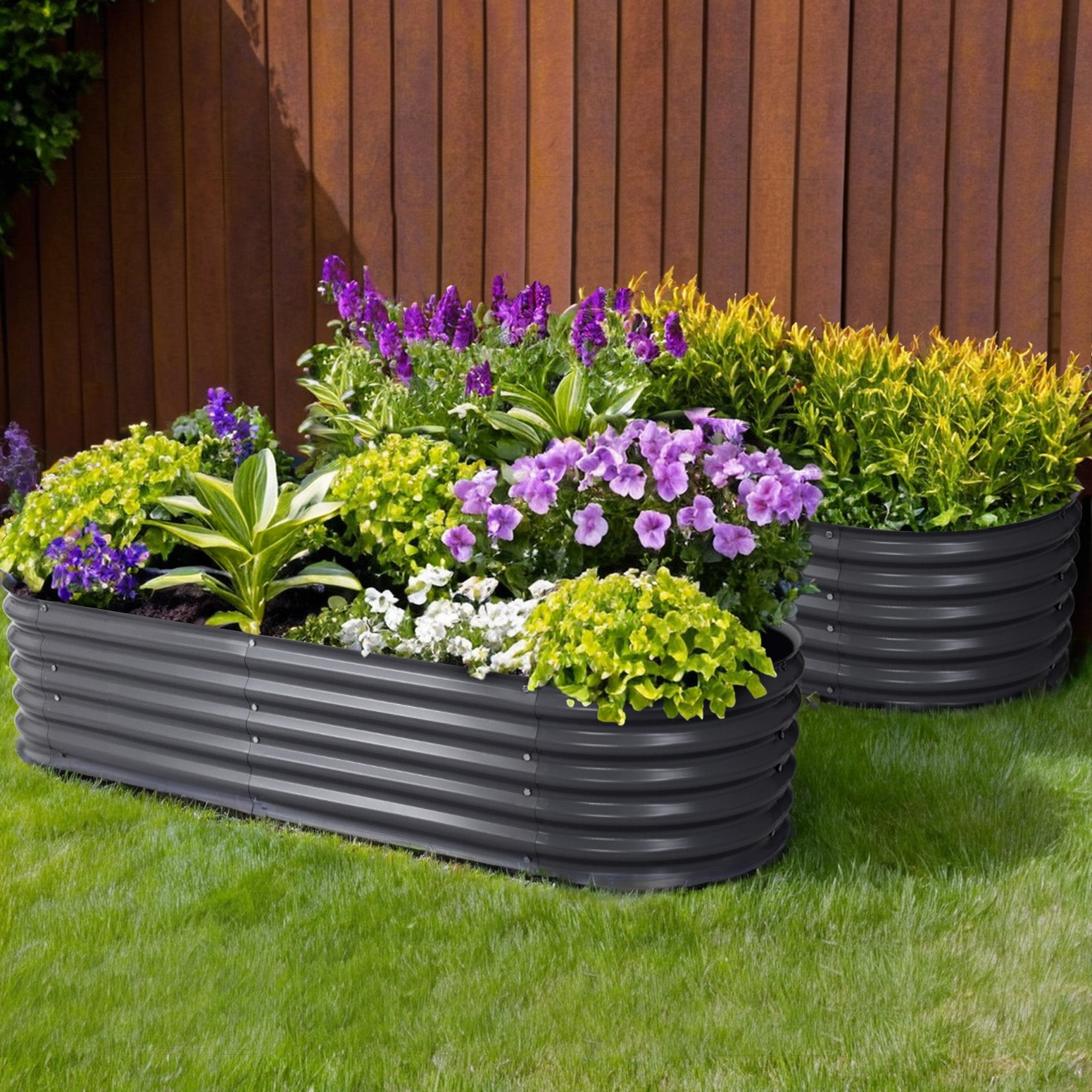 Green Fingers Raised Oval Garden Bed 160cm x 80cm x 42cm - 2 Set