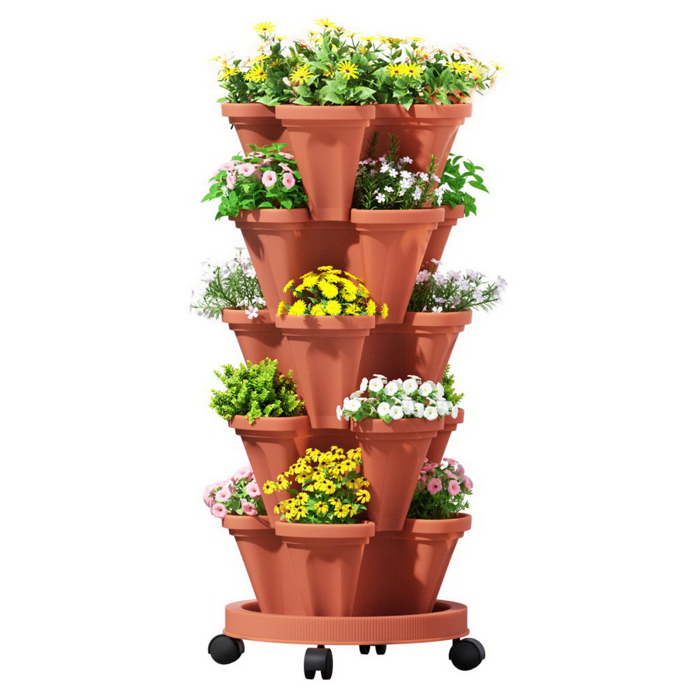 Green Fingers 5 Tier Vertical Garden with Wheels Brick Red