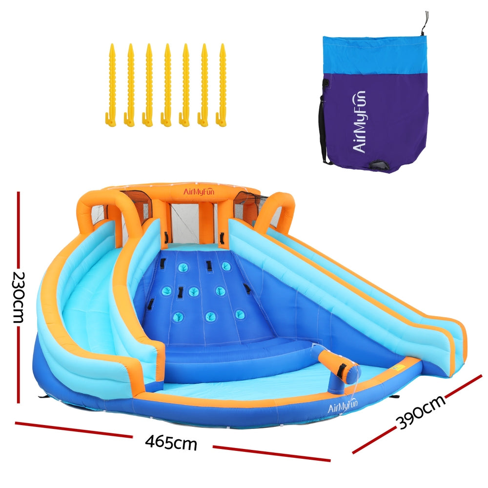 AirMyFun Kids Water Park with Double Slide and Climbing Wall