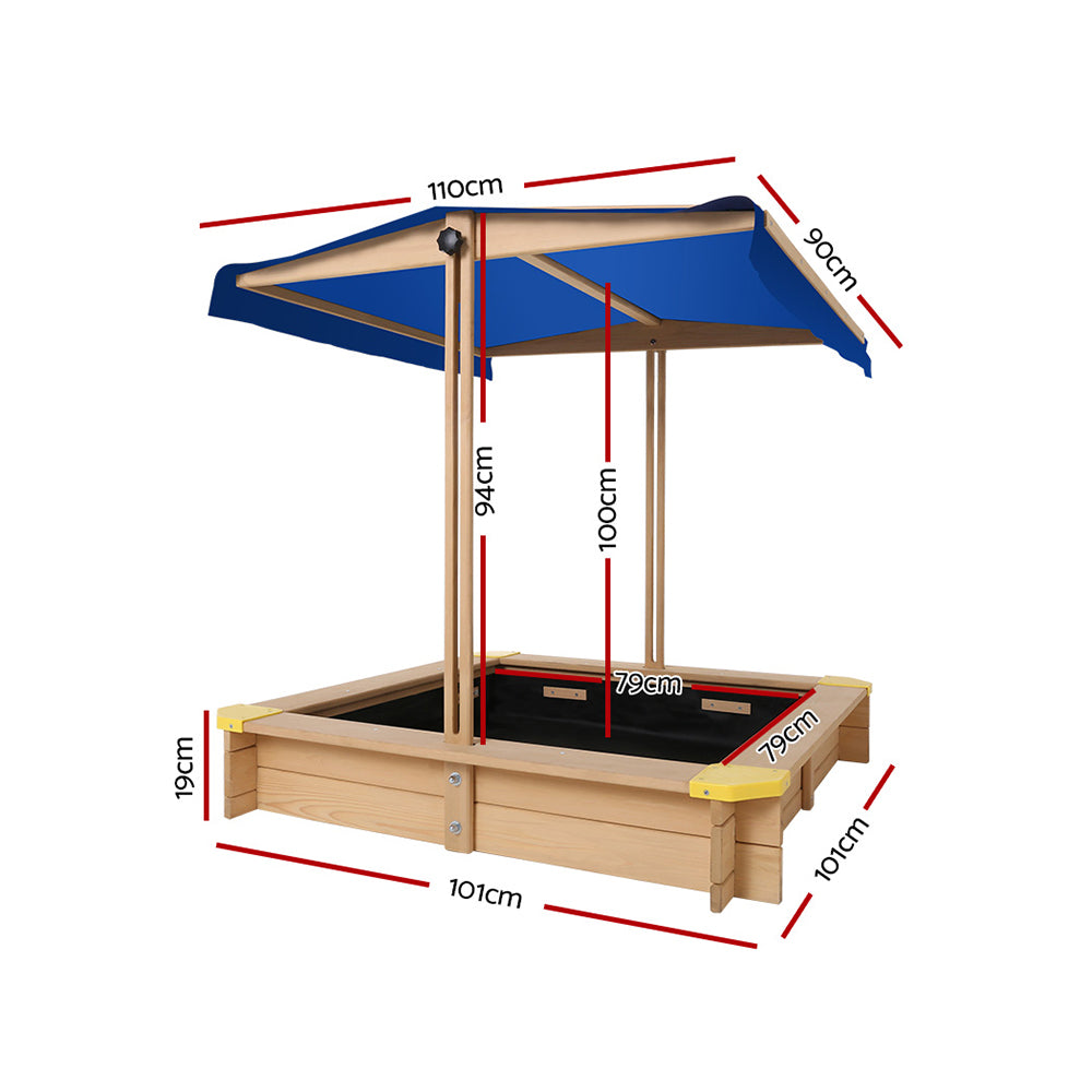 Keezi Kids Sandpit Wooden Sandbox with Canopy 101cm