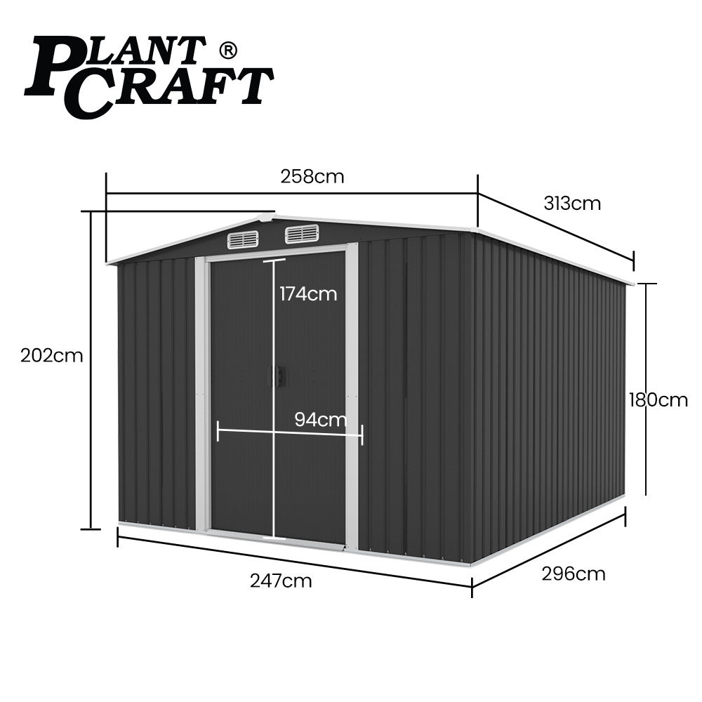 PlantCraft Garden Shed 2.58m x 3.13m with Floor Frame – Gable Roof