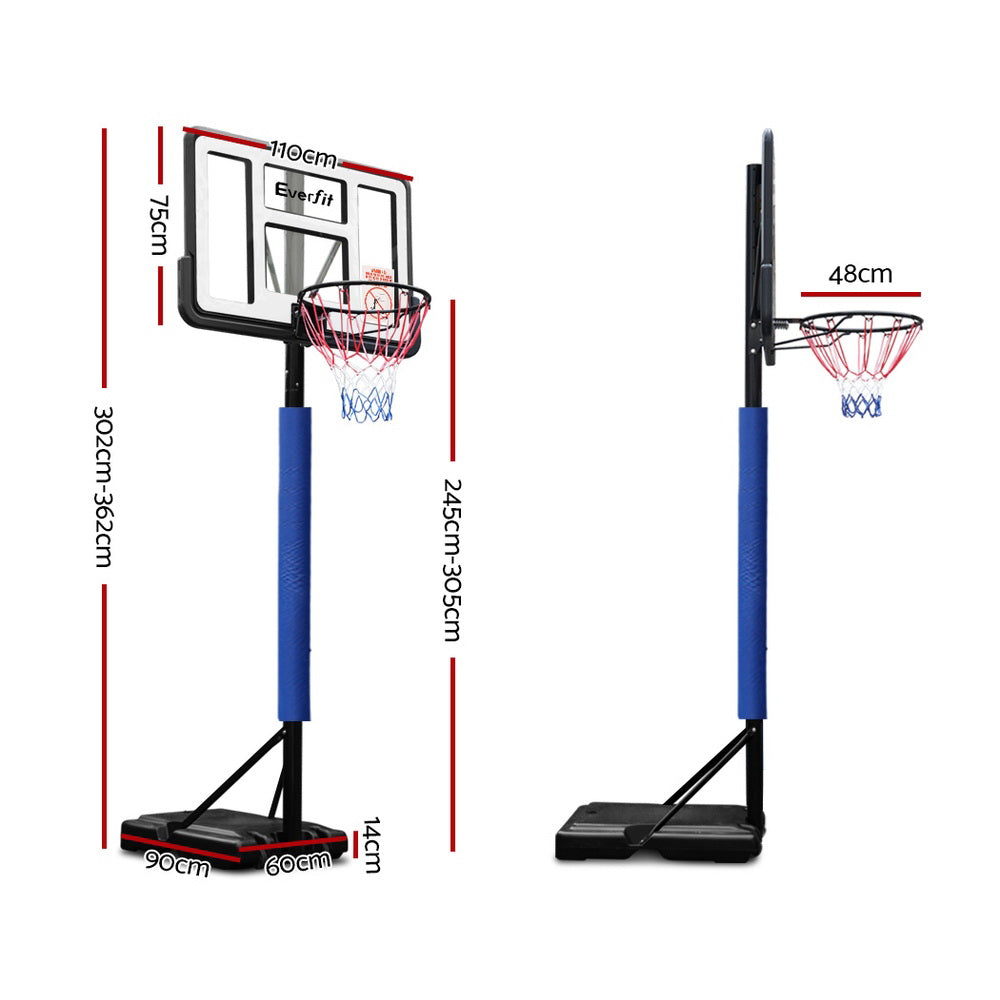 Everfit Portable Basketball Hoop and Adjustable Stand 3.05m Blue