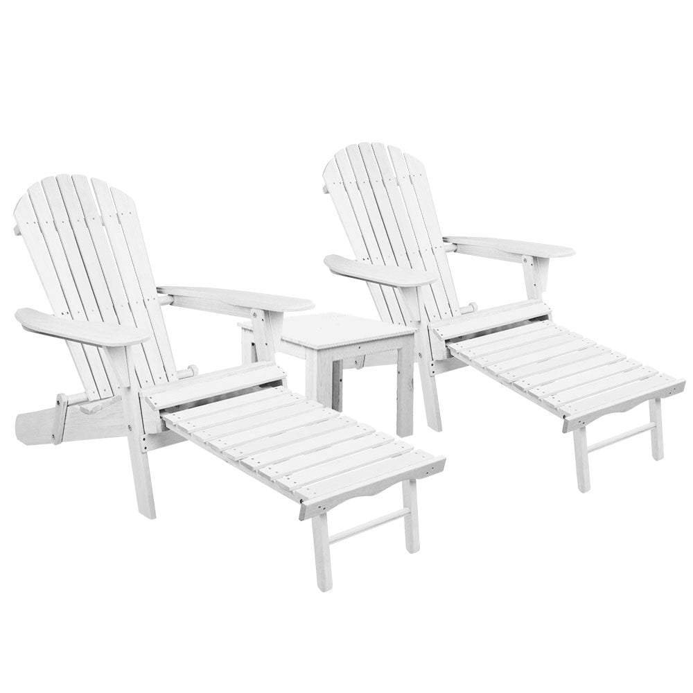 Gardeon 3pc Outdoor Table and Chairs Wooden Sun Lounger White