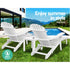 Gardeon 3pc Outdoor Table and Chairs Wooden Sun Lounger White