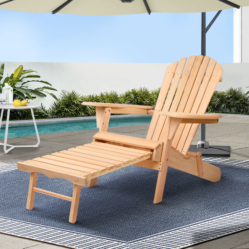 Gardeon Adirondack Outdoor Wooden Sun Lounger Natural