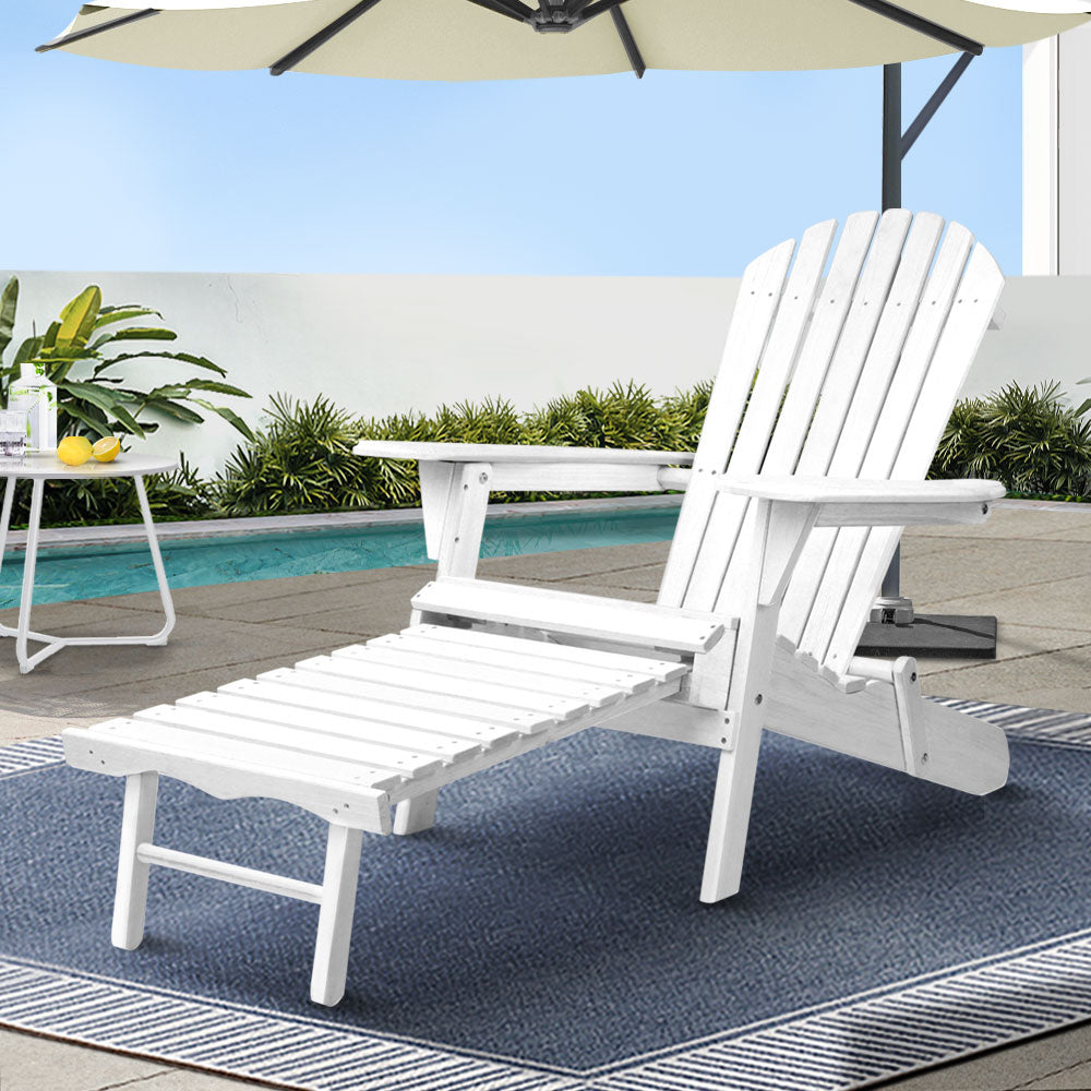 Gardeon Adirondack Outdoor Wooden Sun Lounger White