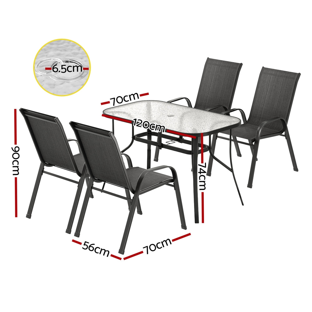 Gardeon 4-Seater Outdoor Table & Chairs Set Mesh Black