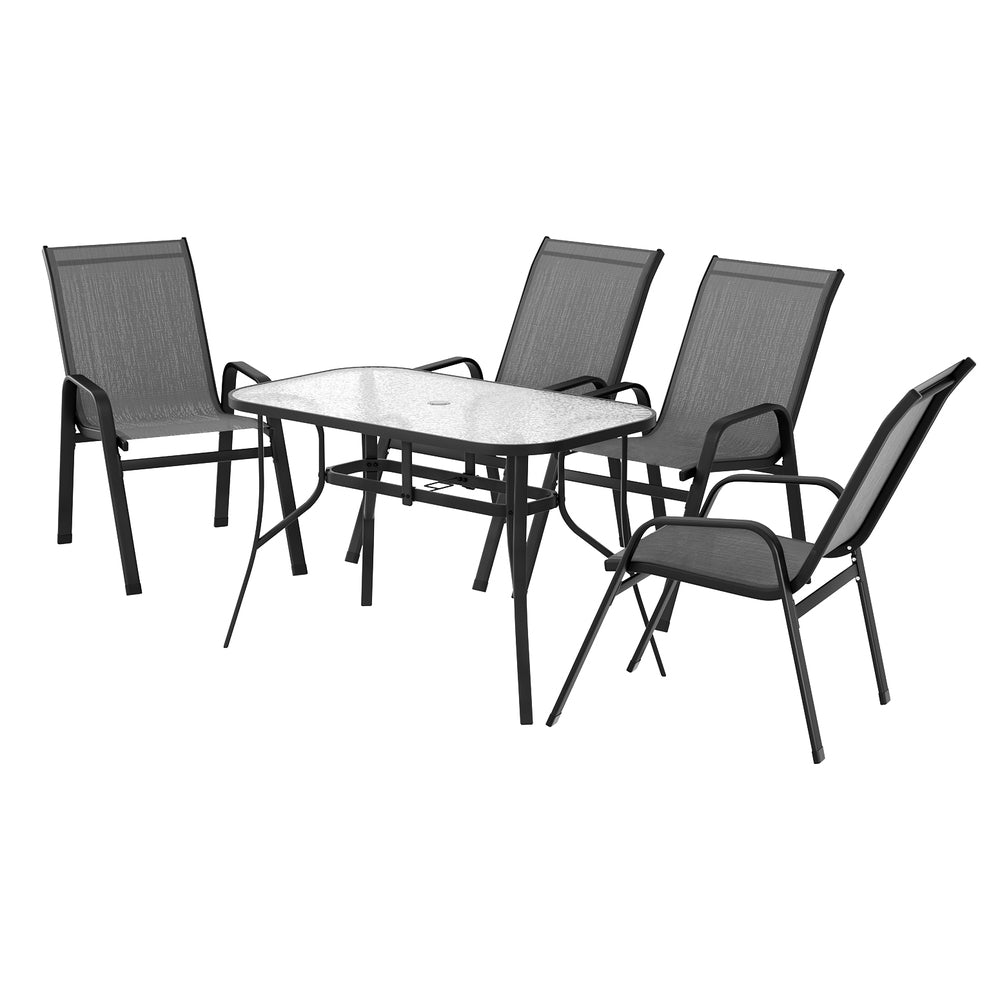 Gardeon 4-Seater Outdoor Table & Chairs Set Mesh Grey