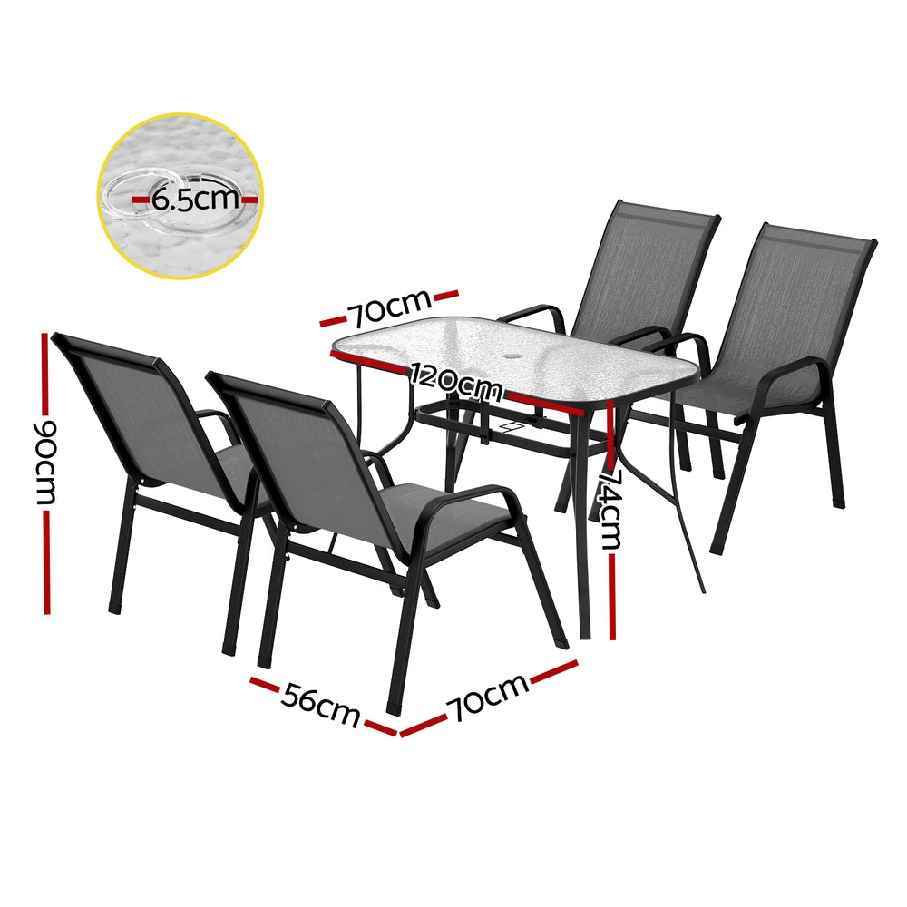 Gardeon 4-Seater Outdoor Table & Chairs Set Mesh Grey