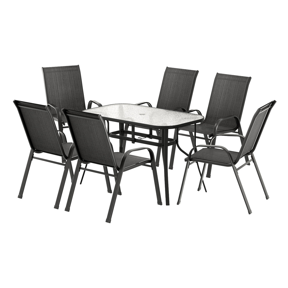 Gardeon 6-Seater Outdoor Dining Set Table & Chairs Black