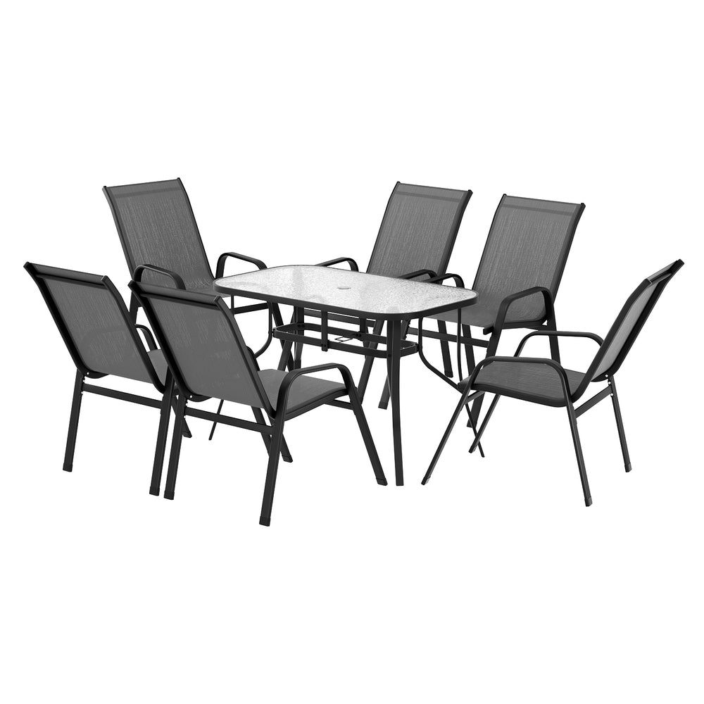 Gardeon 6-Seater Outdoor Dining Set Table & Chairs Grey