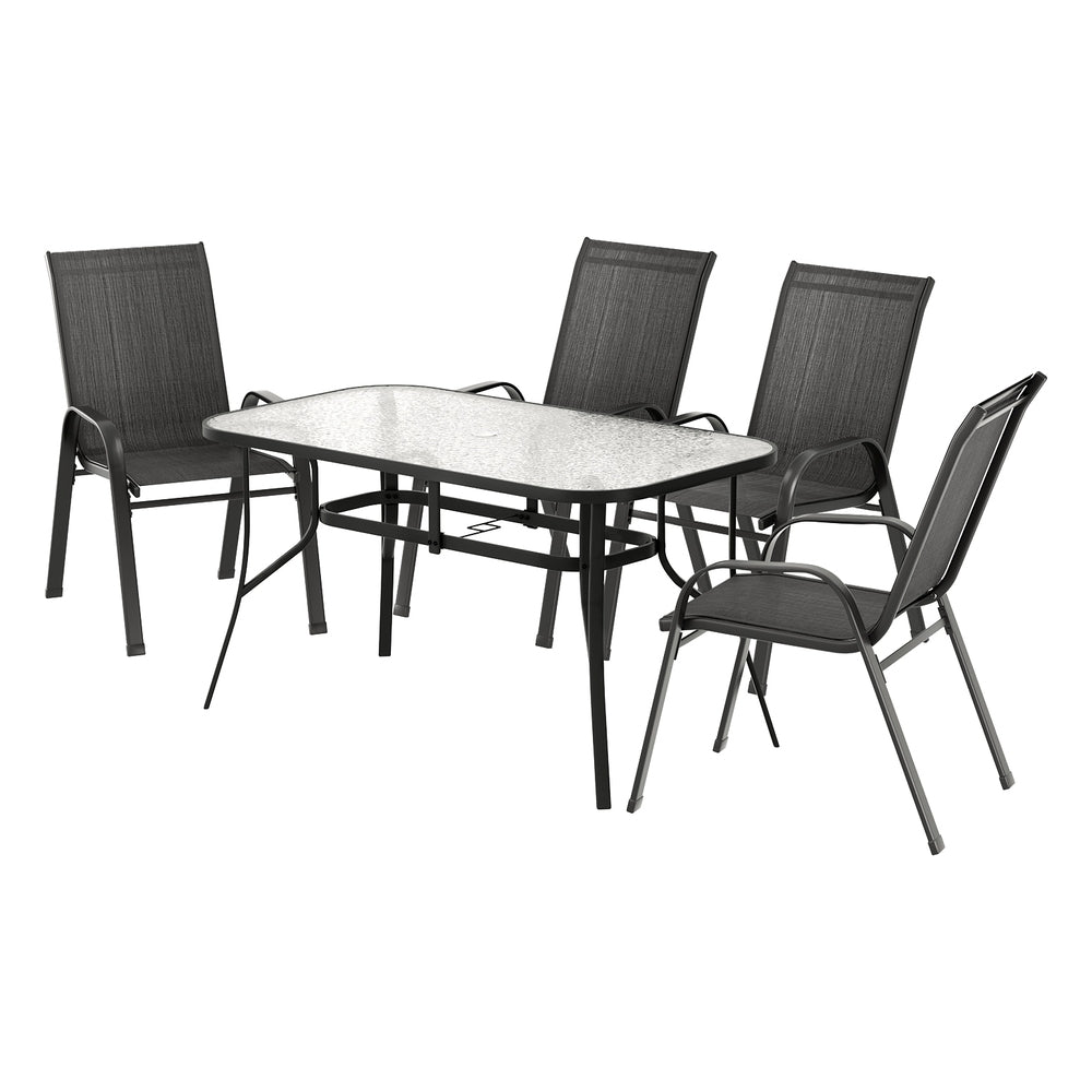 Gardeon 4-Seater Outdoor Dining Set Table & Chairs Black