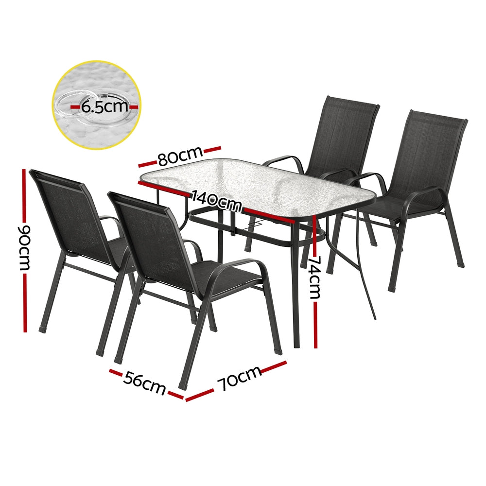 Gardeon 4-Seater Outdoor Dining Set Table & Chairs Black