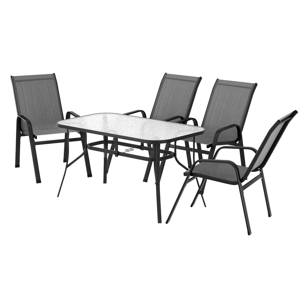 Gardeon 4-Seater Outdoor Dining Set Table & Chairs Grey