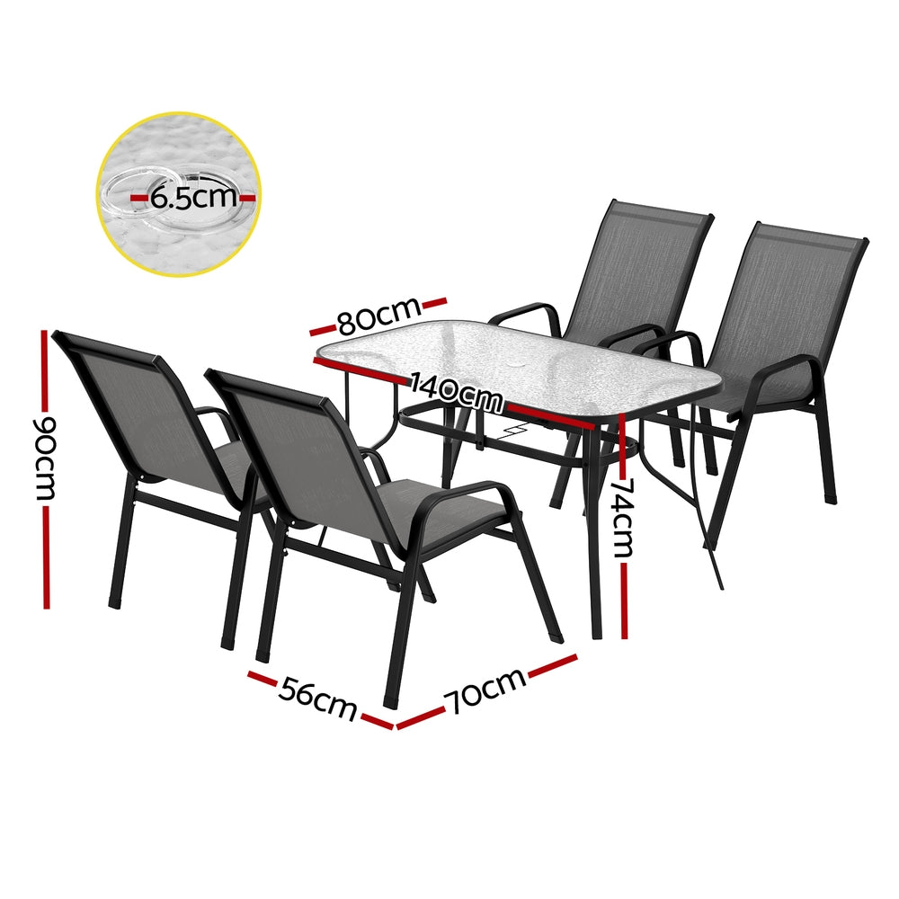 Gardeon 4-Seater Outdoor Dining Set Table & Chairs Grey