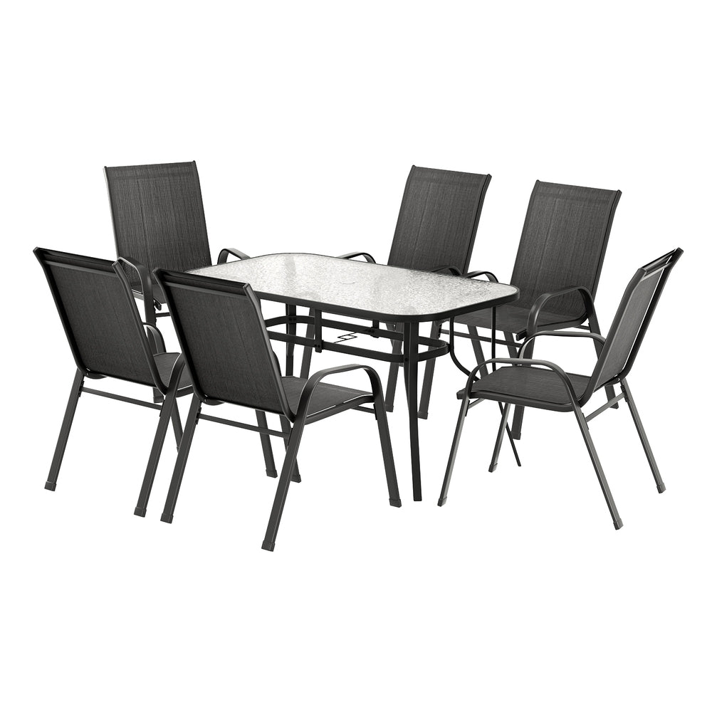 Gardeon 6-Seater Outdoor Table & Chairs Set Black