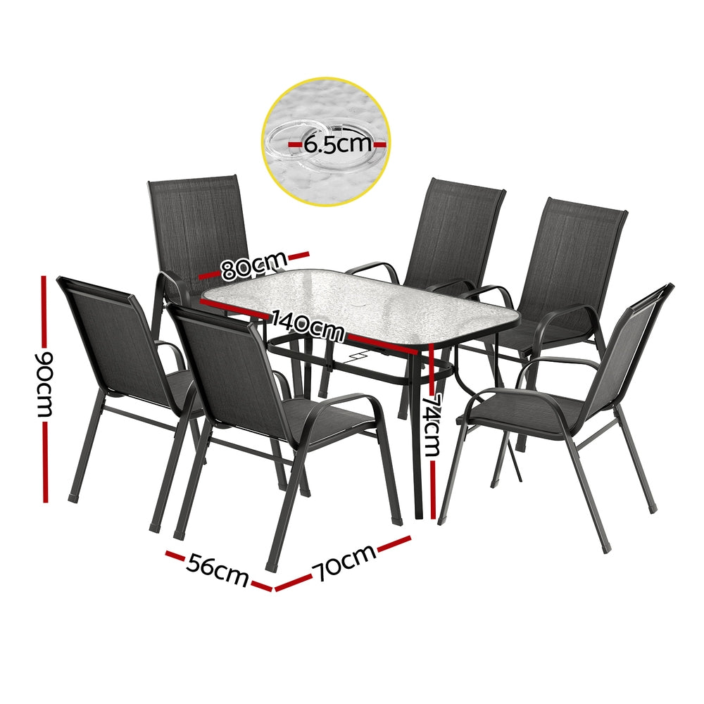Gardeon 6-Seater Outdoor Table & Chairs Set Black