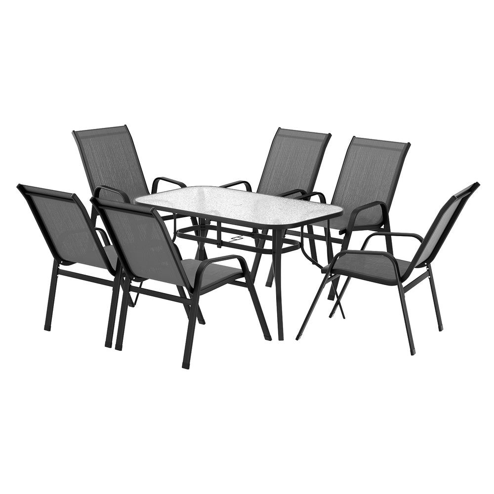 Gardeon 6-Seater Outdoor Table & Chairs Set Grey