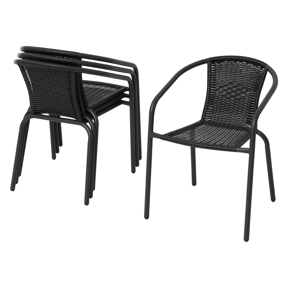 Gardeon 4-Seater Stackable Outdoor Rattan Table & Chairs Black
