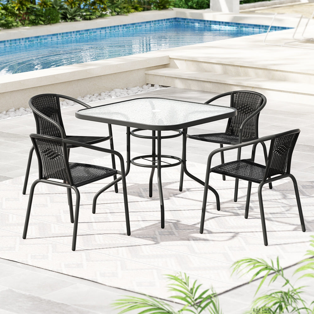 Gardeon 4-Seater Stackable Outdoor Rattan Table & Chairs Black