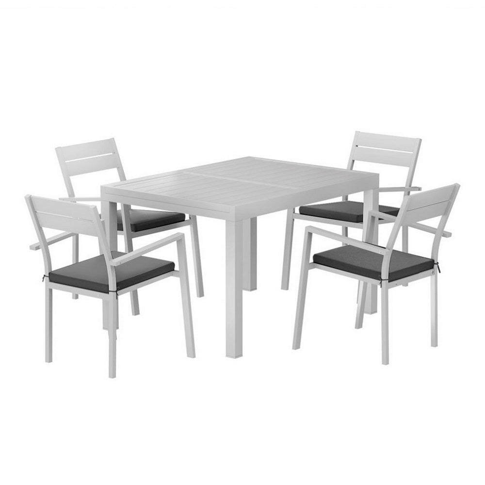 Gardeon 4-Seater Aluminium Extender Outdoor Table & Chairs White