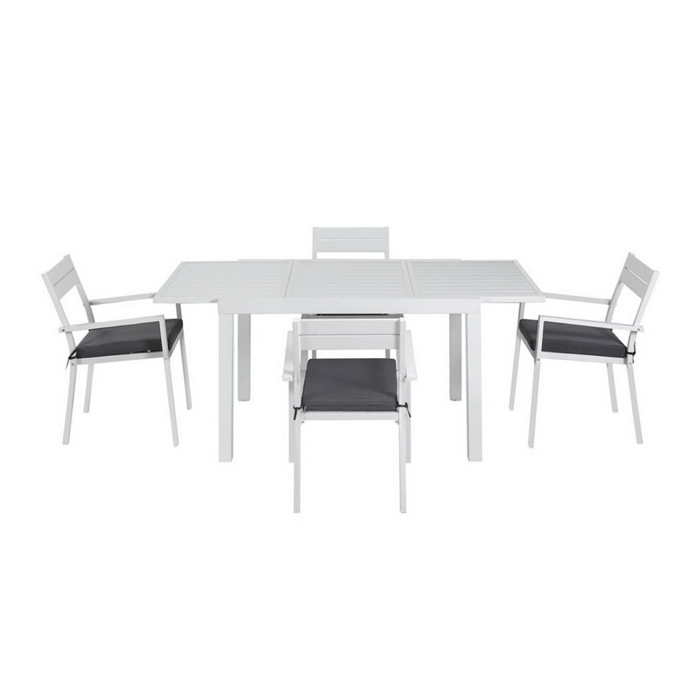 Gardeon 4-Seater Aluminium Extender Outdoor Table & Chairs White