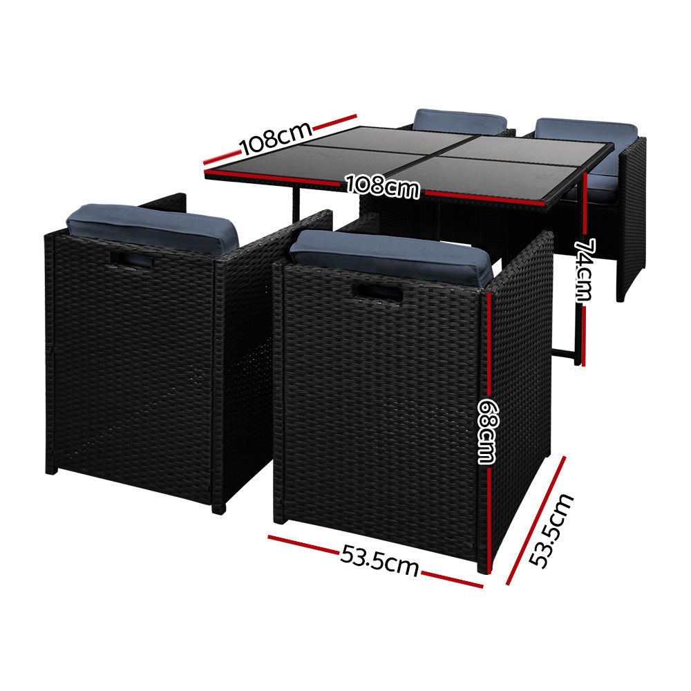 Gardeon 4-Seater Outdoor Wicker Table & Chairs Black