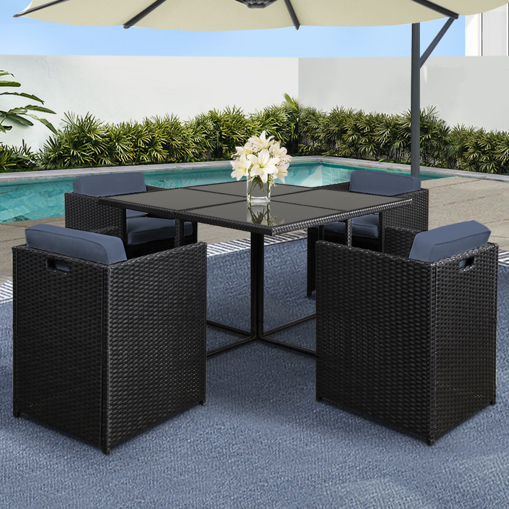 Gardeon 4-Seater Outdoor Wicker Table & Chairs Black