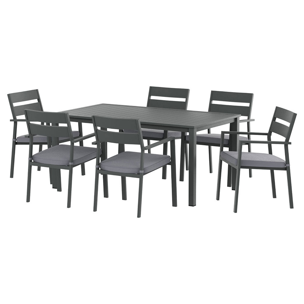 Gardeon 6-Seater Aluminium Outdoor Table & Chairs Black