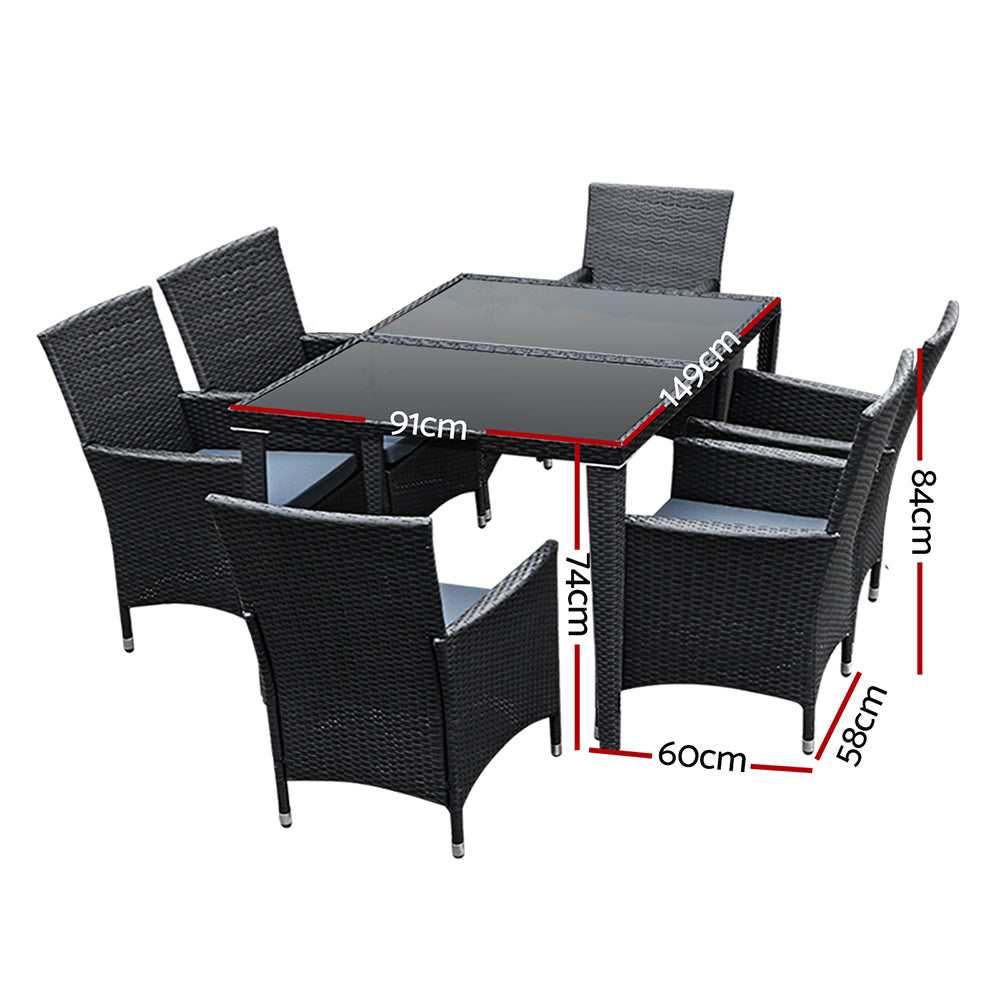 Gardeon 6-Seater Wicker Outdoor Table & Chairs Black