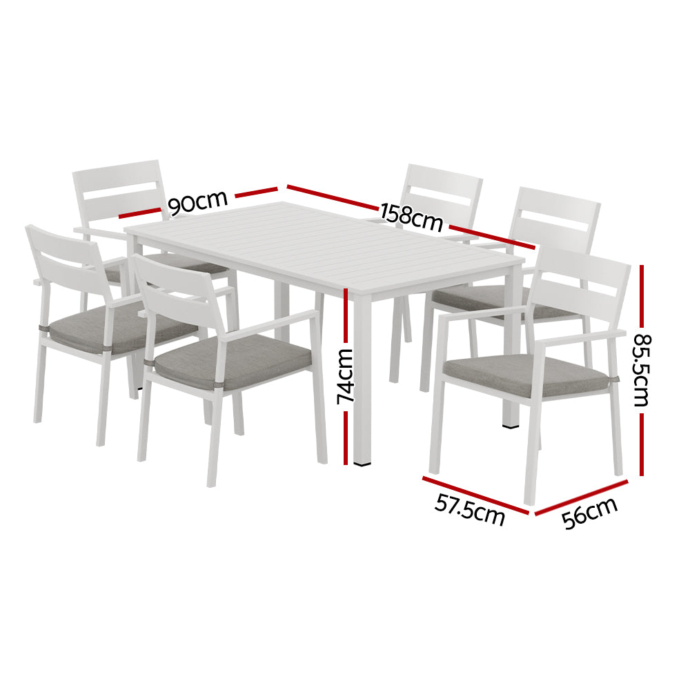 Gardeon 6-Seater Aluminium Outdoor Table & Chairs White