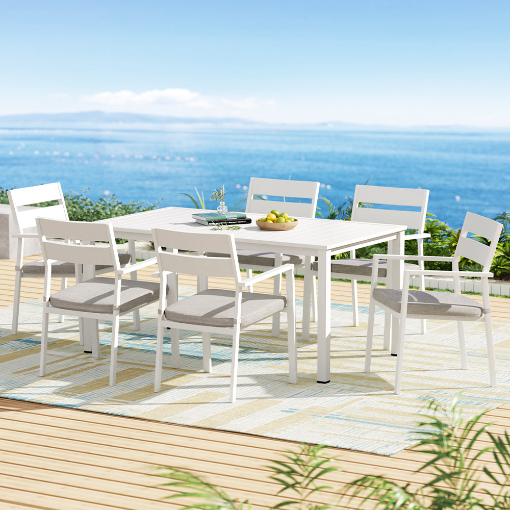 Gardeon 6-Seater Aluminium Outdoor Table & Chairs White