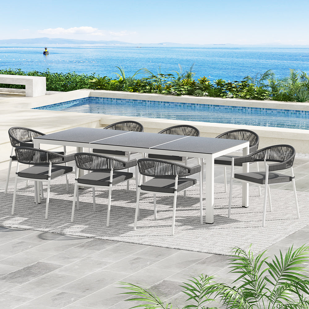 Gardeon 8-Seater Outdoor Dining Table & Chairs Set White