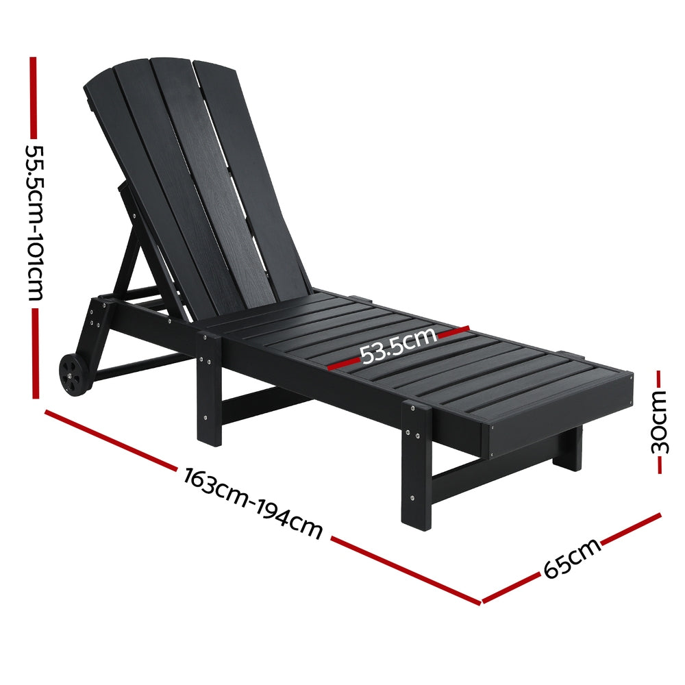Gardeon Adirondack Sun Lounger Beach Chair with Wheels Black