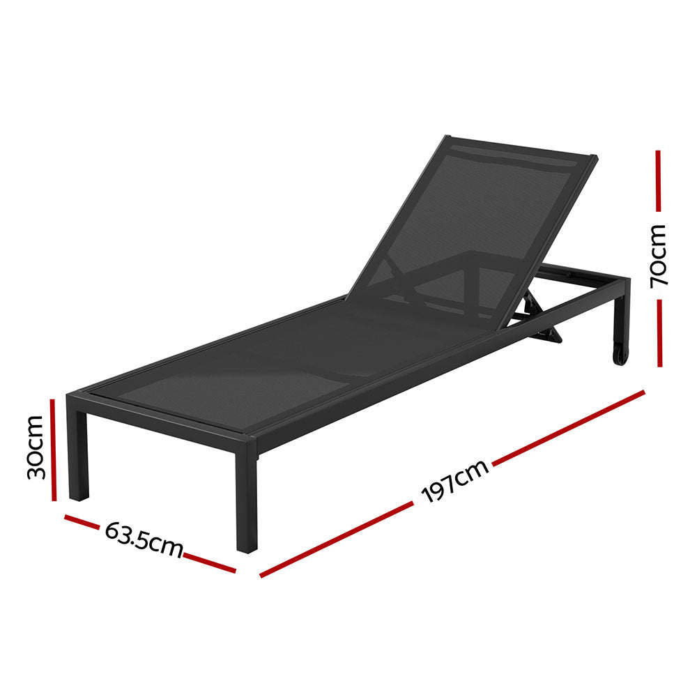 Gardeon Aluminium Sun Lounger with Wheels Black