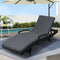 Gardeon Black Wicker Sun Lounger with Grey Cushion