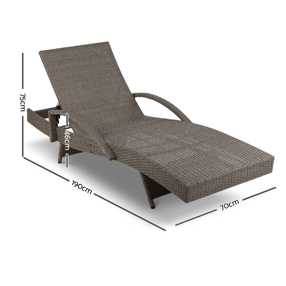 Gardeon Grey Wicker Sun Lounger with Beige Cushion