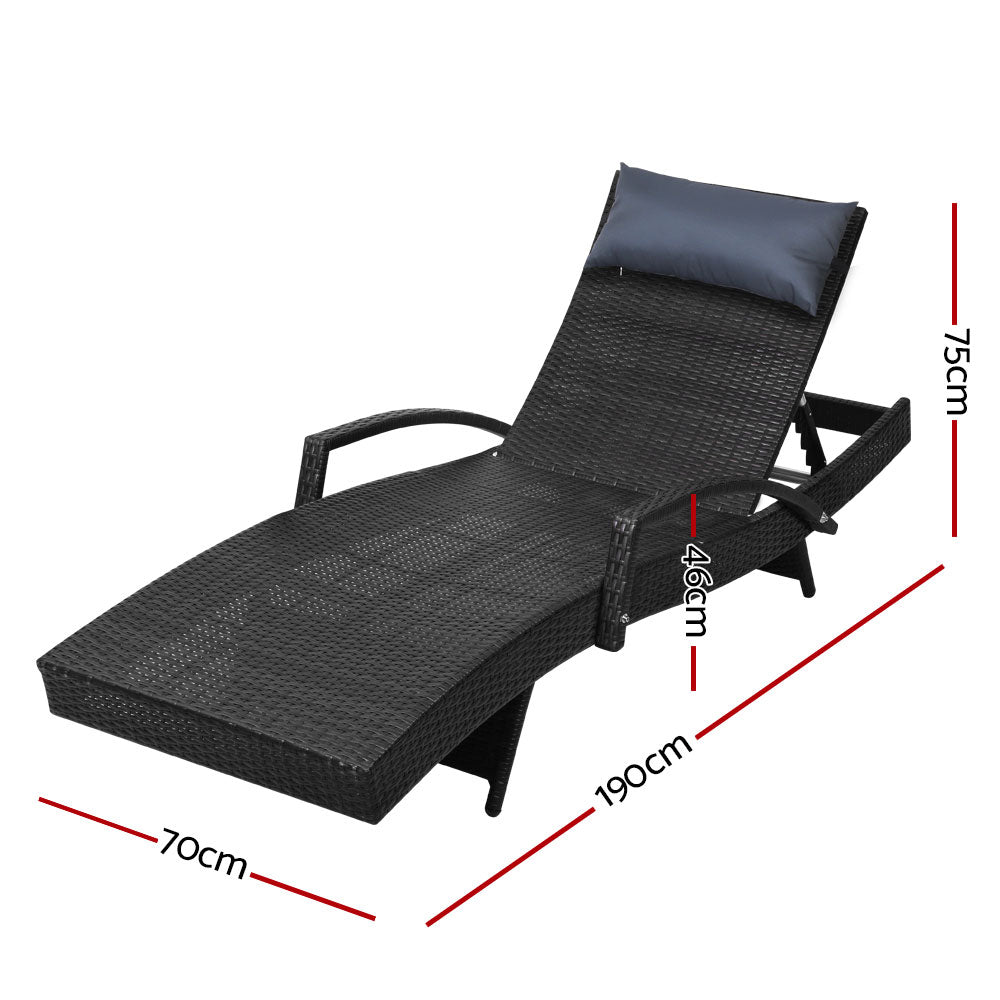 Gardeon Sun Lounge Wicker Lounger Black