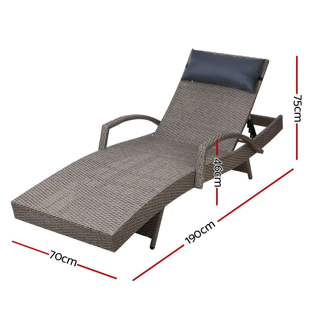 Gardeon Sun Lounge Wicker Lounger Grey/Beige