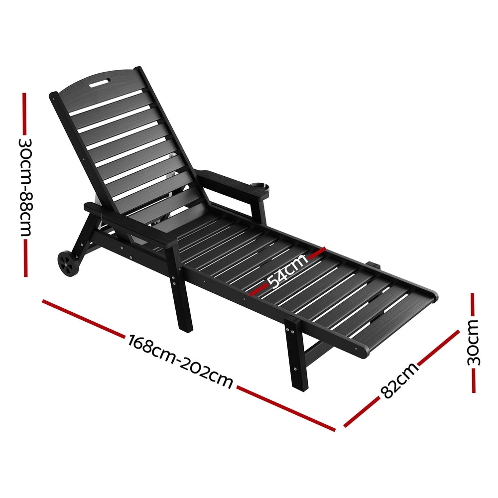 Gardeon HDPE Sun Lounger with Wheels Black