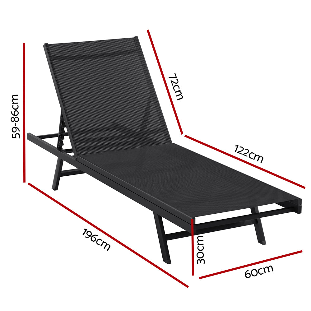 Gardeon Steel Sun Lounger Black