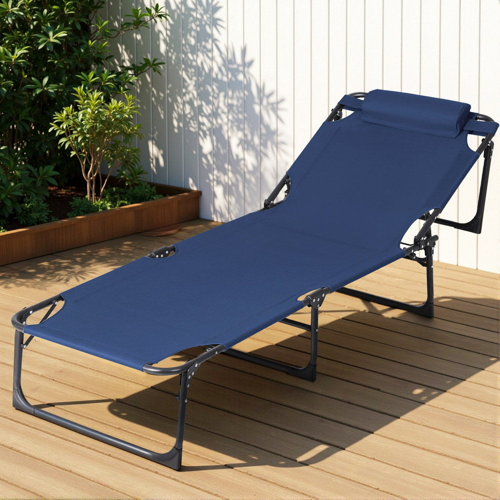 Gardeon Folding Sun Lounger Blue