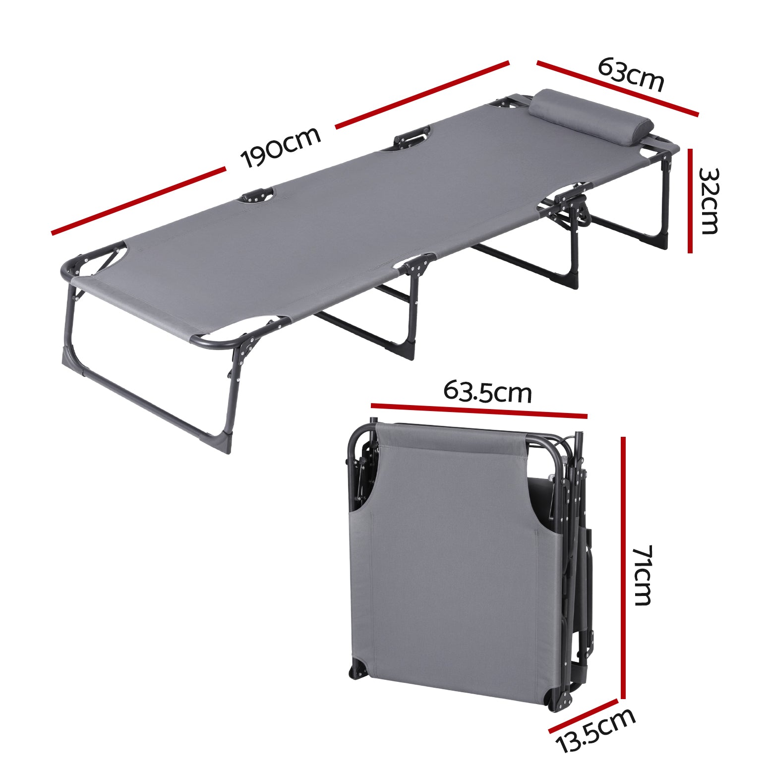 Gardeon Steel Folding Sun Lounger Grey