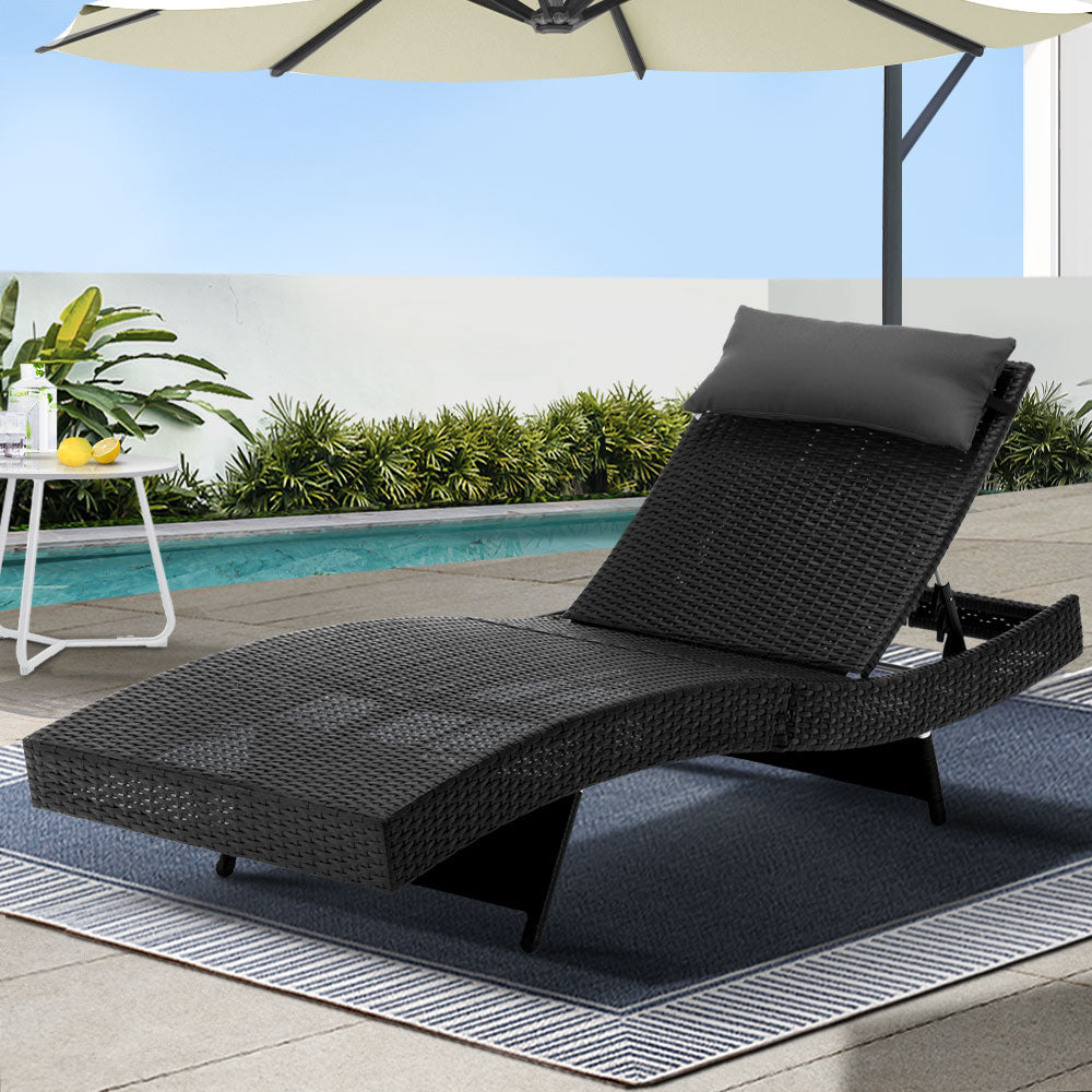 Gardeon Black Wicker Outdoor Sun Lounger