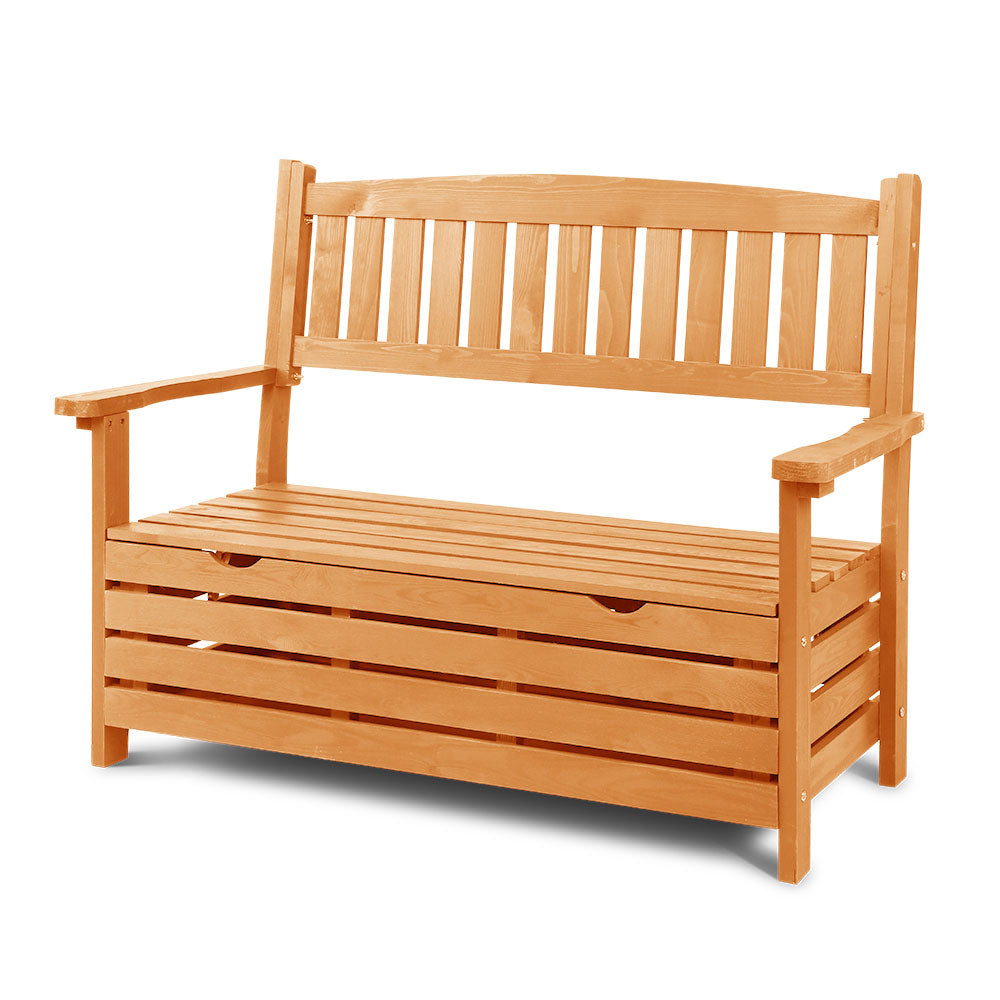 2-Seater Wooden Outdoor Storage Bench Garden Chair