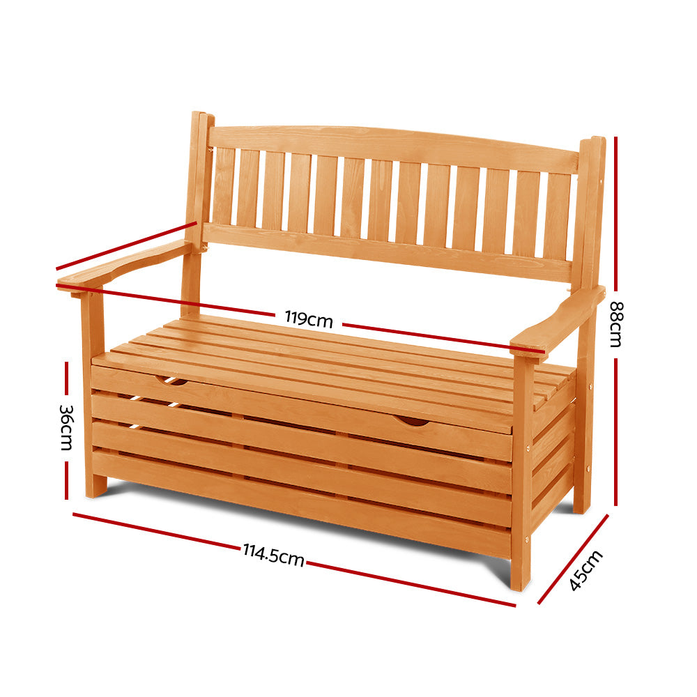 2-Seater Wooden Outdoor Storage Bench Garden Chair