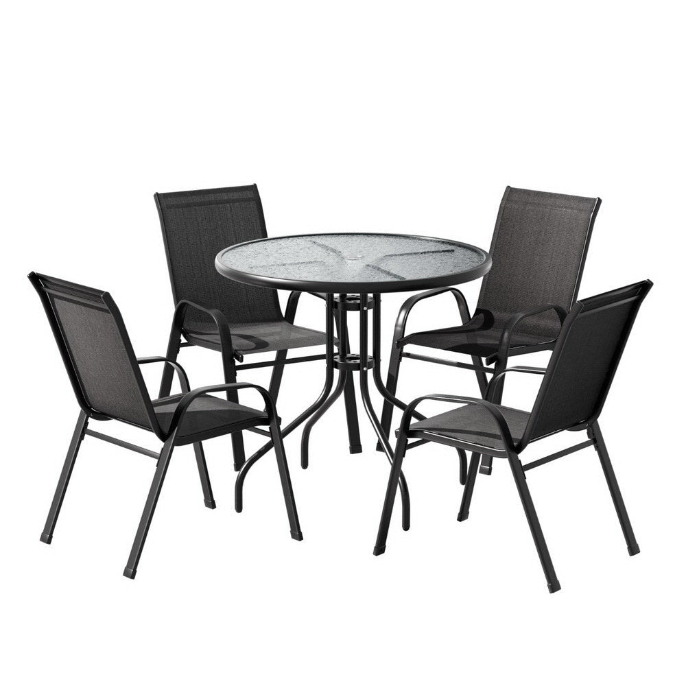 Gardeon 4-Seater Outdoor Table & Chairs Set Black