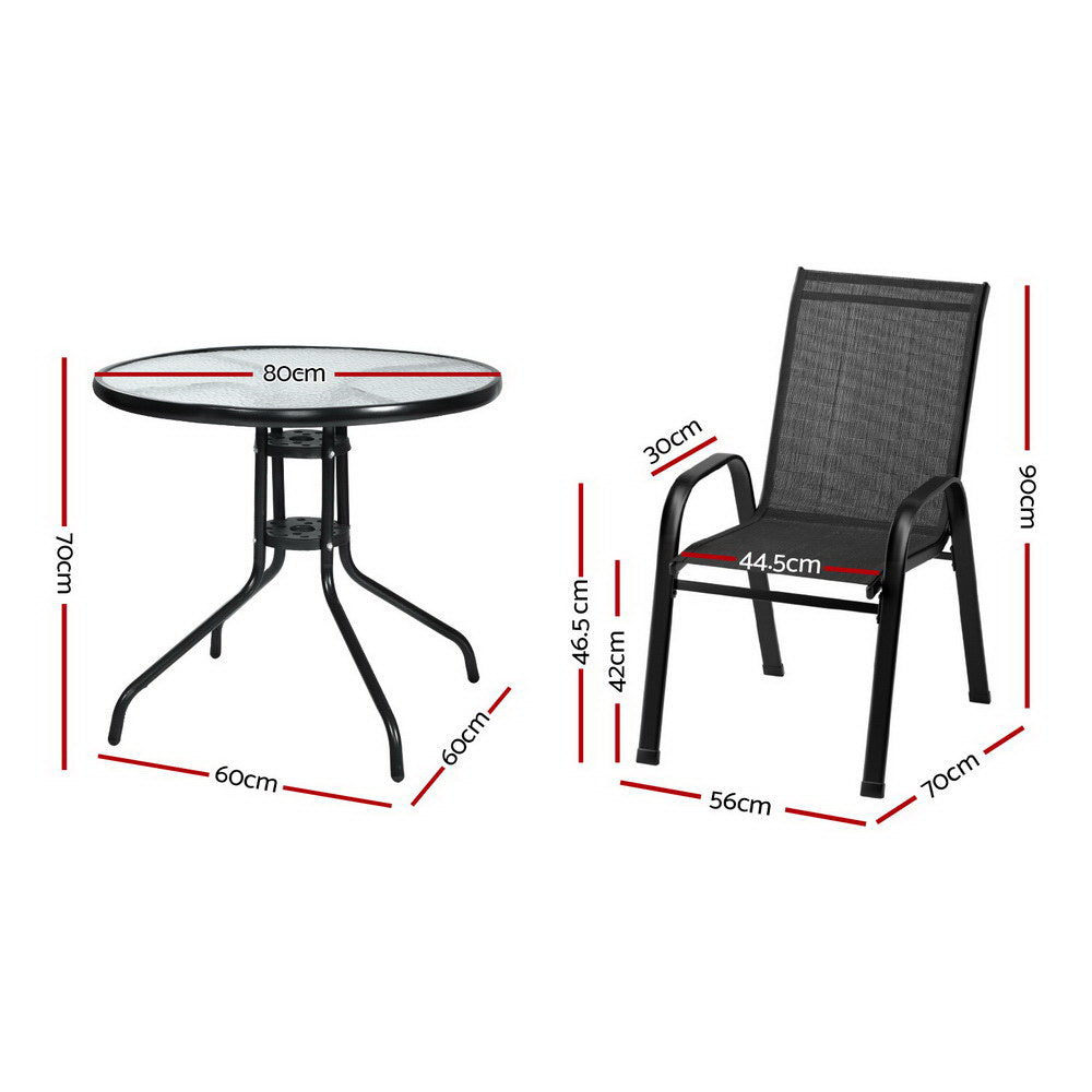 Gardeon 4-Seater Outdoor Table & Chairs Set Black